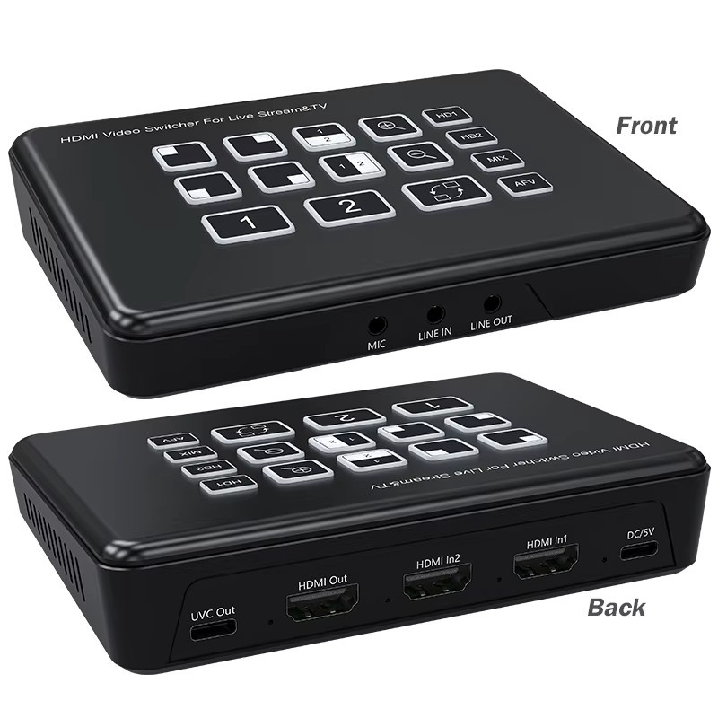 Konsenda 2-Wege-HDMI-Live-Stream-Umschalter mit Typ-C-Aufnahme und PIP-Funktion, 1080P 60 Hz Video-Mixer in Schwarz - Bild 6