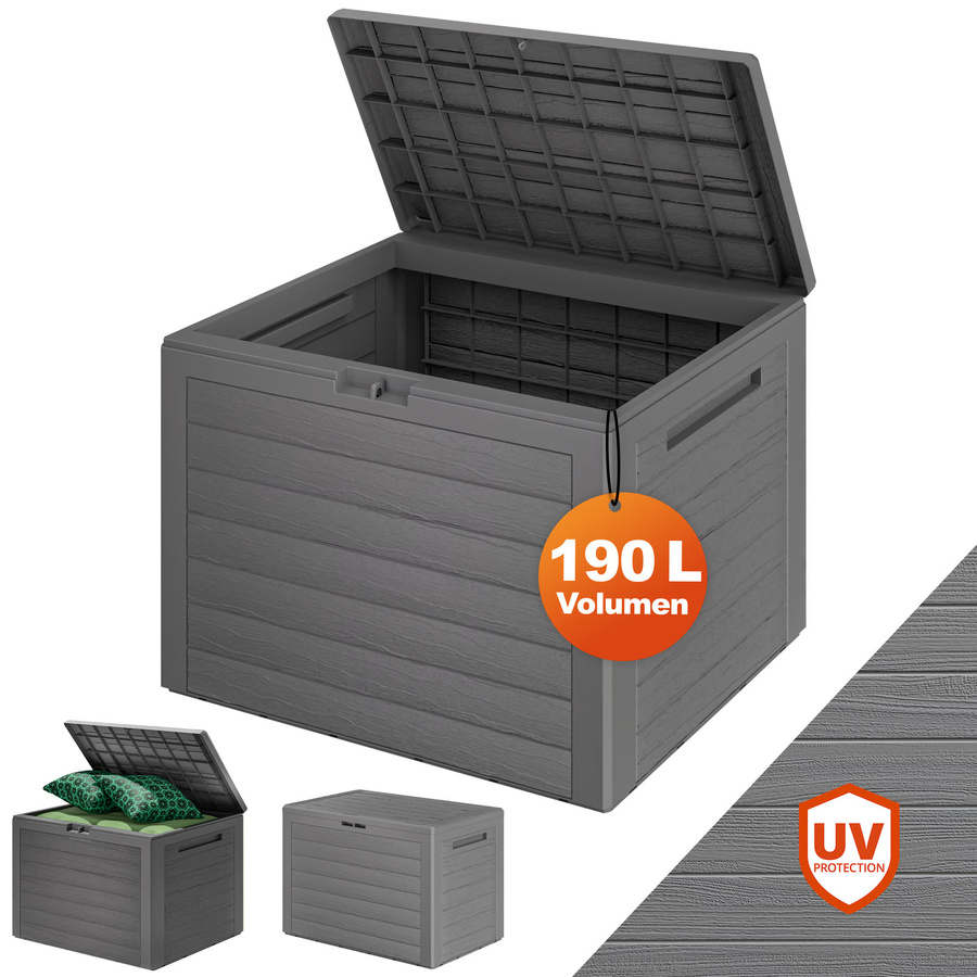 CASARIA Auflagenbox Lille Grau 190L mit Holzdesign für Garten, Terrasse und Balkon - Bild 2