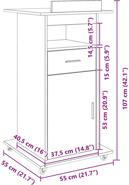 vidaXL Rednerpult mit Rollen und Schublade in Grau Sonoma, B/T/H: 55 x 55 x 107 cm - Bild 2