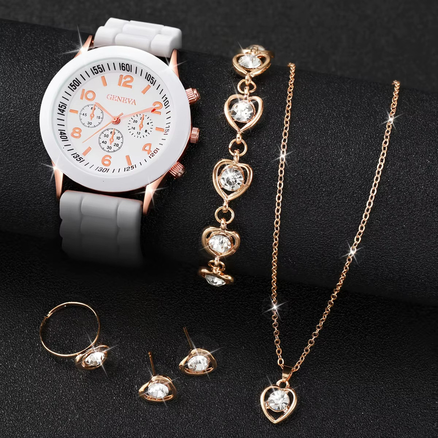 Schmuck-Set, Analoguhr, Quarzuhr, Silikon, Roségold, Zirkonia, Damen - Bild 2