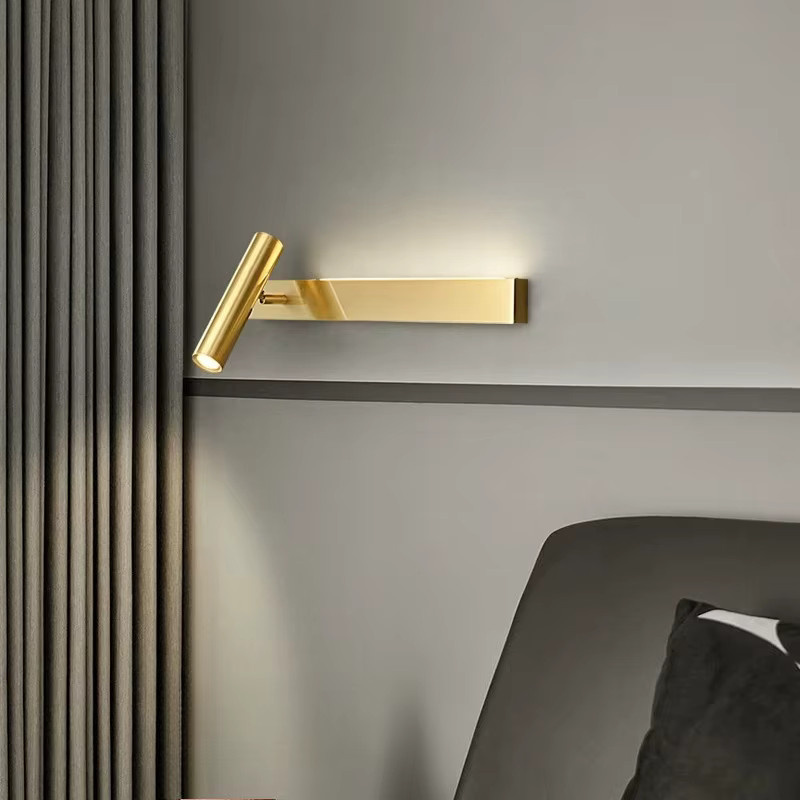Claeted Moderne Wandleuchte aus Kupfer in Gold/Messing, minimalistische lineare Nachttisch-Wandlampe für das Schlafzimmer - Bild 2