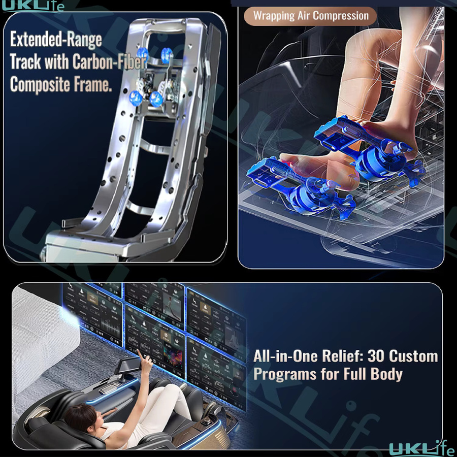 ukLife Intelligenter Massagesessel 2026 mit Schallwellenmechanismus, Ganzkörper-Airbag, KI-Sprachsteuerung, Zero Gravity und SL-Track sowie Rückenheizung in Schwarz-Gold - Bild 2