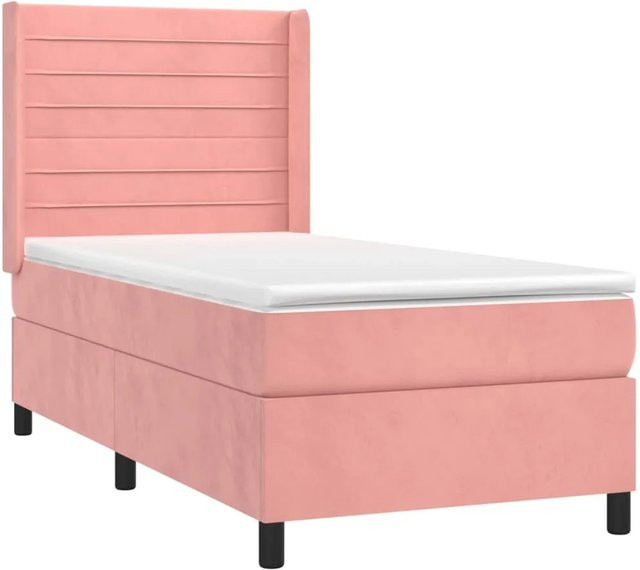 vidaXL Boxspringbett mit Matratze in Rosa, Samt, mit LED-Unterbettbeleuchtung und USB-Ladeport, B/T/H: 90 x 190 x 128 cm - Bild 1