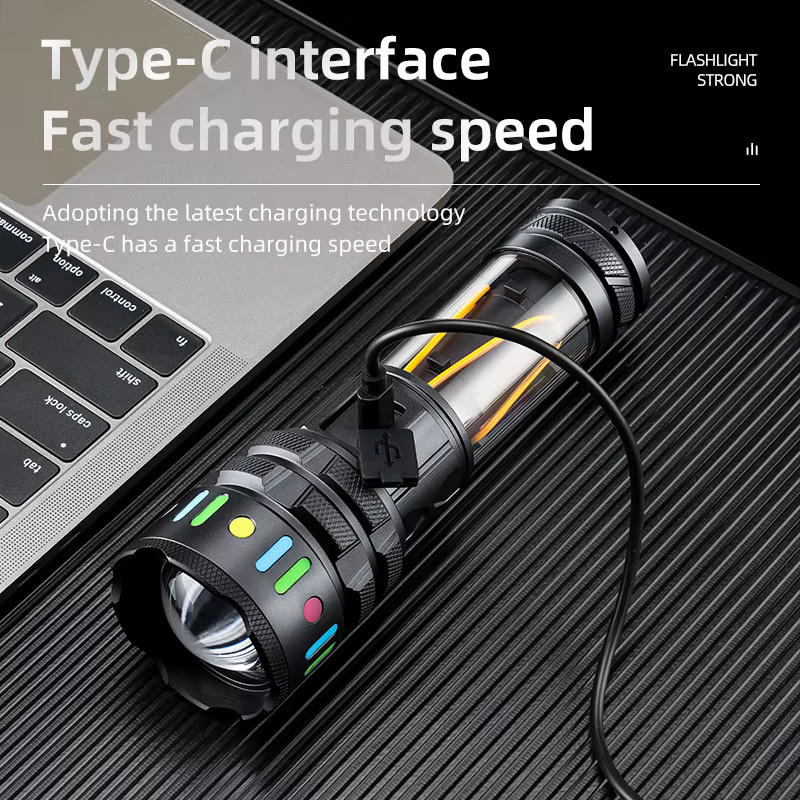 Alonefire LED-Taschenlampe mit 30W Zoom und COB-Licht, USB wiederaufladbar, Schwarz - Bild 3