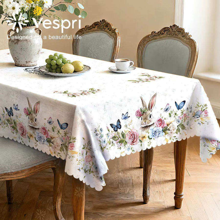 Vespri Oster-Tischdecke aus Polyester mit Blumenmuster in Weiß und Grün für runde, rechteckige oder ovale Tische - Bild 3