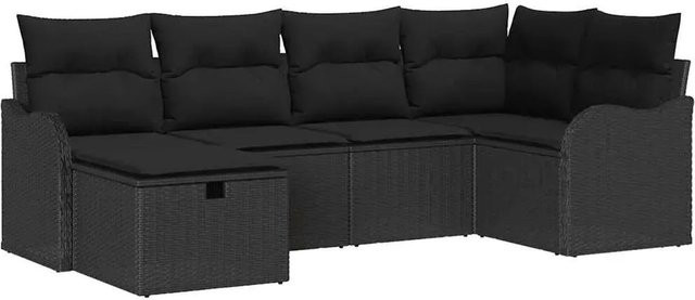 vidaXL Garten-Sofa-Set 6-teilig in Schwarz aus Poly-Rattan mit Kissen und Stauraumfunktion - Bild 1