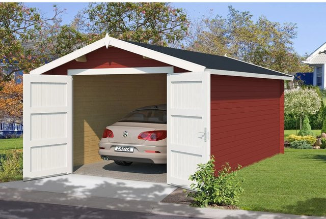 Lasita Blockgarage Mauritius in Schwedenrot, B/T: 382 x 560 cm - Bild 1