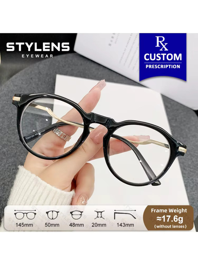 STYLENS Korrekturbrille, rund, Vollrand, schwarz, Damen, Photochrom, Blaulichtfilter - Bild 2