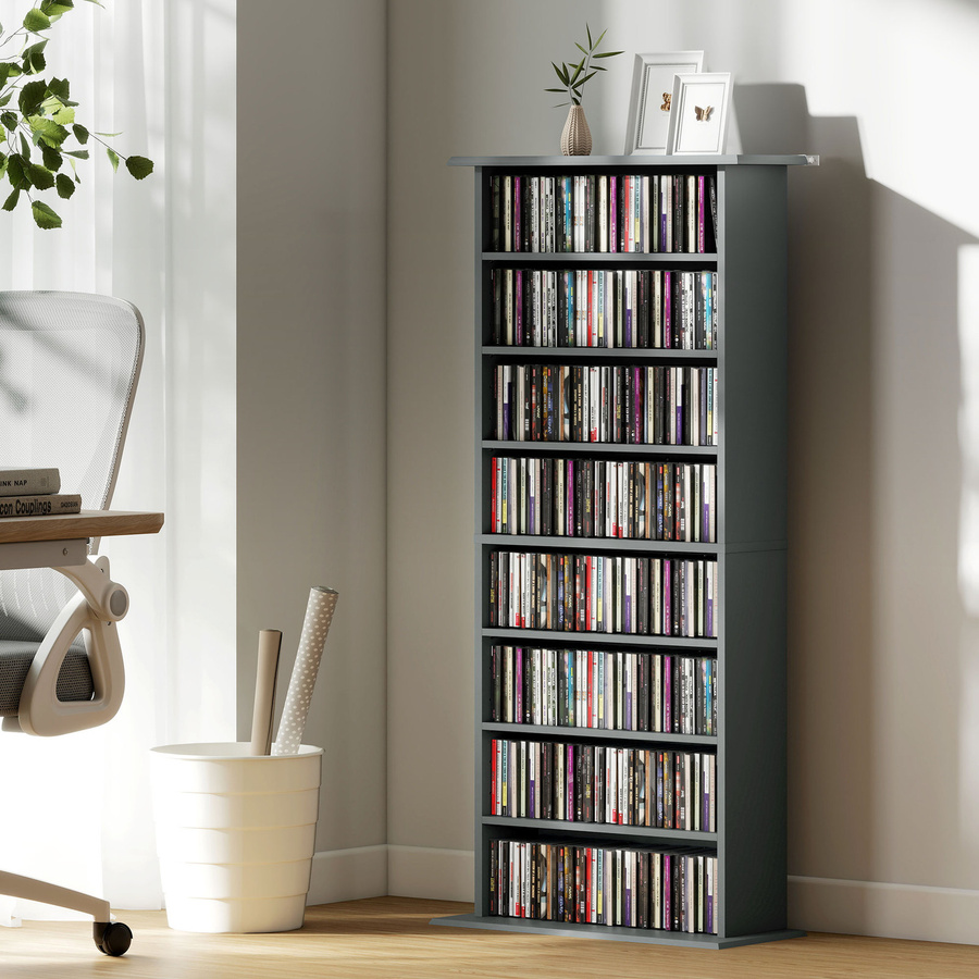 HOMCOM CD- und DVD-Aufbewahrung in Grau mit 8 Fächern und 6 verstellbaren Einlegeböden, Multimedia-Regal für Wohnzimmer oder Schlafzimmer, B/T/H: 58 x 24 x 126,3 cm - Bild 2