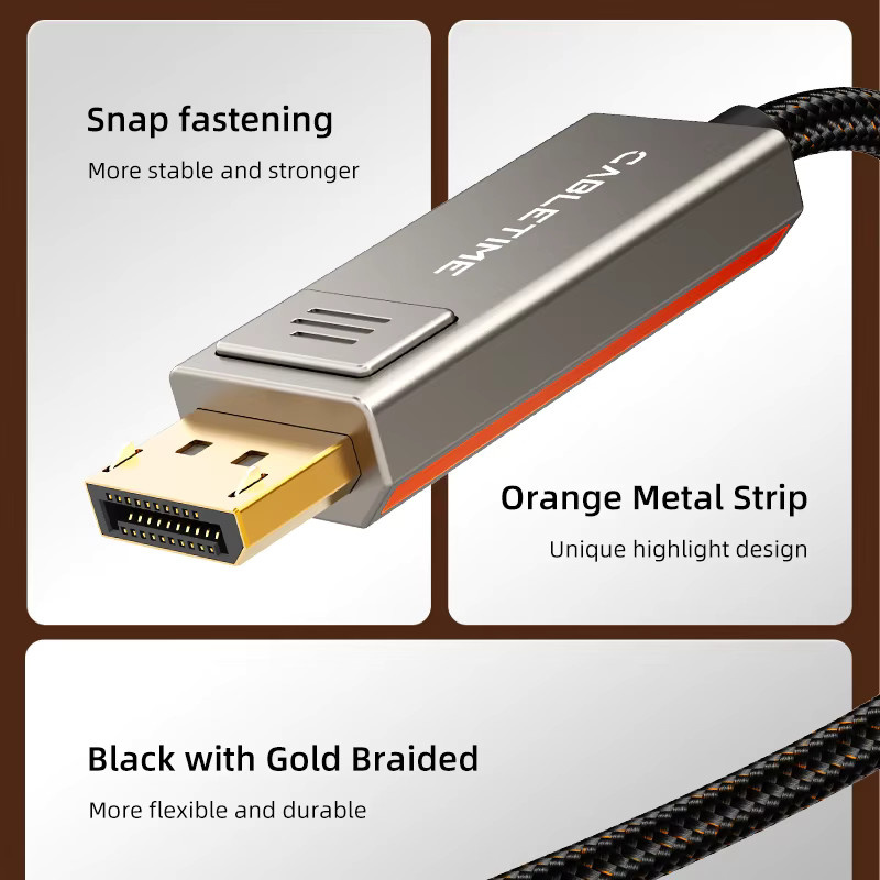 CABLETIME DisplayPort-Kabel DP 1.4 in Orange für PC, Laptop, TV und Computermonitor mit 8K/60Hz, 4K/120Hz und 32,4 Gbit/s High-Speed - Bild 3