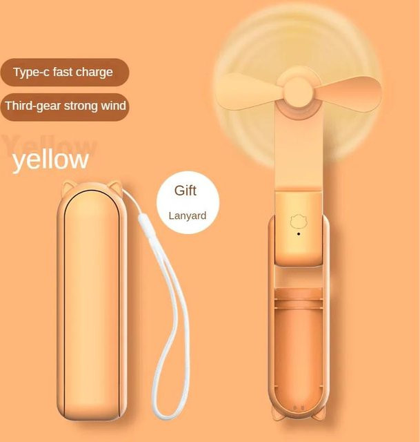 Tragbarer und faltbarer Mini-Handventilator von yuyongzhi in Gelb mit 2000 mAh Akku, wiederaufladbar über USB und Powerbank-Funktion - Bild 1