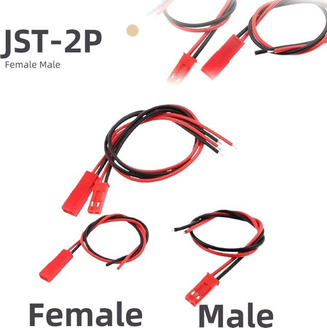 22AWG JST 2-Pin Steckverbinder Set mit Verbindungskabeln in Rot, 20 cm Länge für LED-Lichtstreifen und RC-Spielzeug - Bild 1