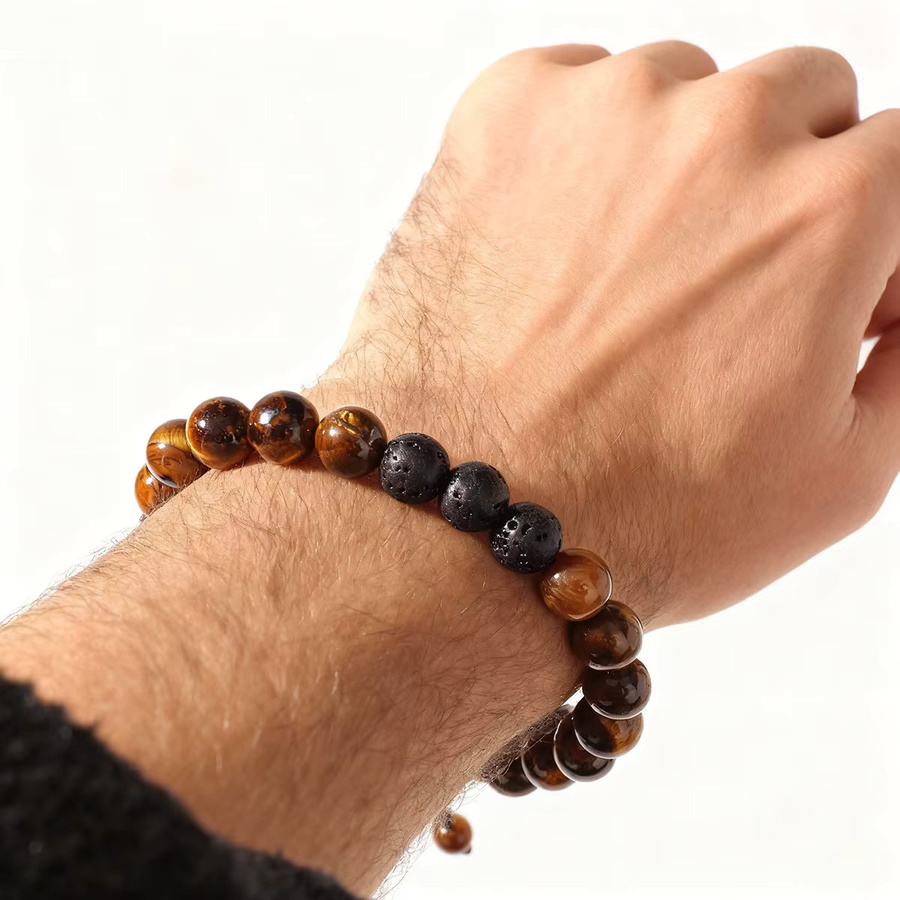 DAIPAN Armband, Schwarz, Lava Perlen, Tigerauge Stein, Unisex - Bild 4