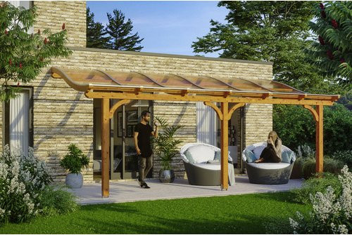 Skan Holz Terrassenüberdachung Venezia aus Leimholz in Eiche hell mit Polycarbonat-Dach, B/T/H: 648 x 339 cm - Bild 2