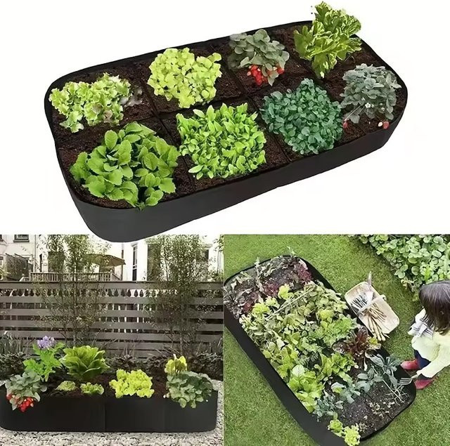 Rechteckiger Garten-Pflanzsack aus Filz in Schwarz als Mehrkammer-Pflanzbeutel für Gemüse, Tomaten und Kartoffeln - Bild 1