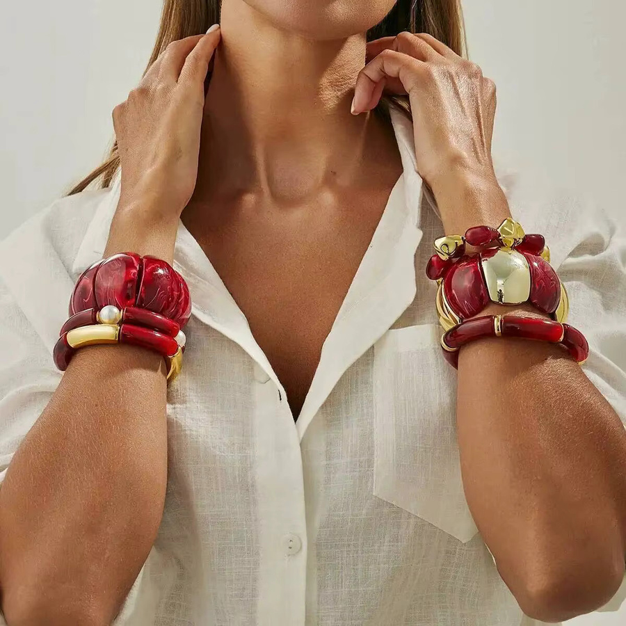 Lacteo Armband, rotes Harz Acryl, Perlen, Damen - Bild 2