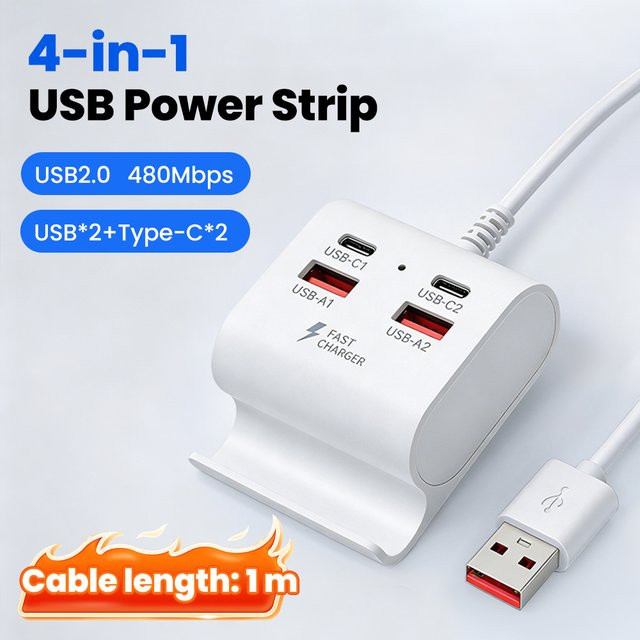 elough USB Multi-Port Dockingstation Ladestation mit 2PD2QC HUB und Handyhalterung in Schwarz oder Weiß - Bild 1
