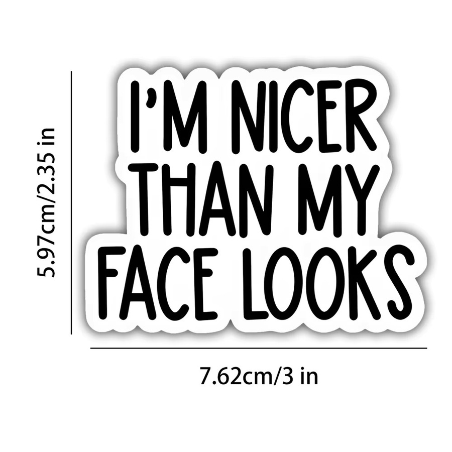 10 lustige Aufkleber I'm Nicer Than My Face Looks für Laptop und Tumbler in ästhetischem Design - Bild 2