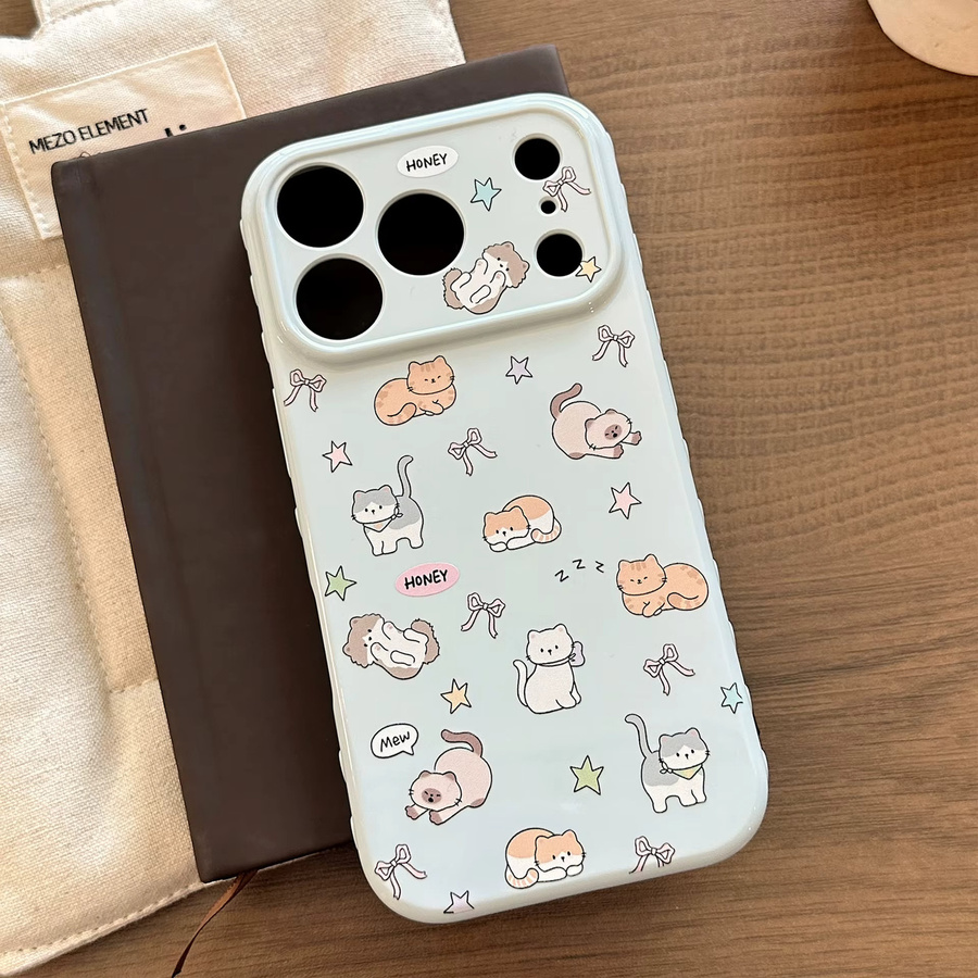 MUQGEW Handyhülle mit Koreanischem Cartoon Kätzchen und Schleife für iPhone 17 16 15 14 13 12 Pro Max, Stoßfeste Schutzhülle in Candy Farben, Mehrfarbig - Bild 3