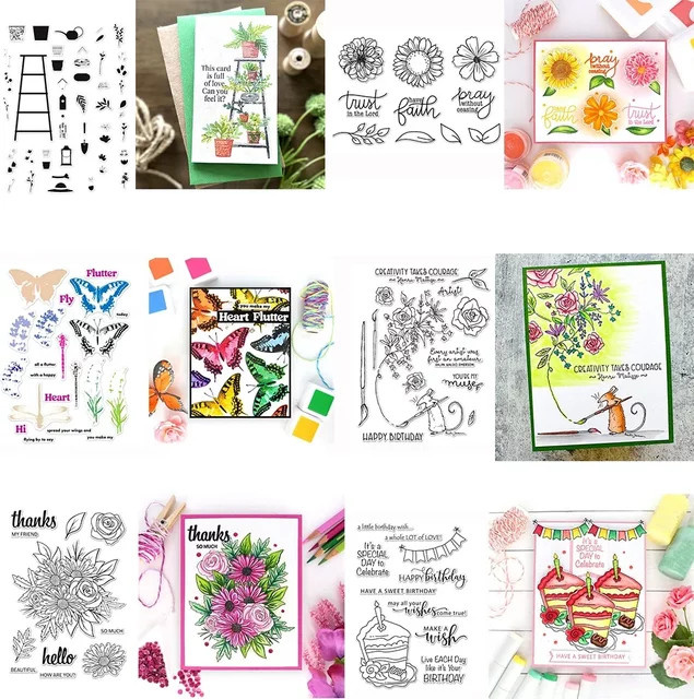 Blumenregal Schmetterling Set mit klaren Stempeln und Stanzformen für DIY Scrapbooking und Kartenbasteln in Multicolour - Bild 1