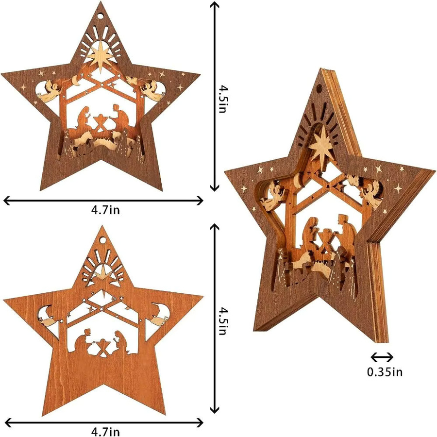 Handgefertigter Weihnachtsbaumschmuck aus Holz in Sternform als Krippen-Dekoration, Farbe Braun - Bild 6