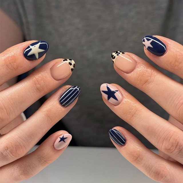 ACRDDK Künstliche Nägel, blau, glänzend, 24 Stück, Damen - Bild 1