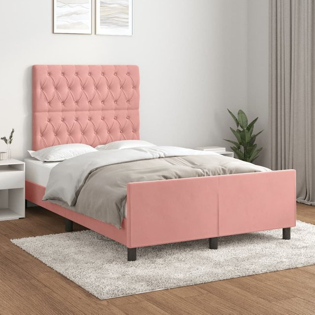 vidaXL Bettgestell aus Samt in Rosa mit Holzrahmen, B/T/H: 190 x 120 x 128 cm - Bild 2