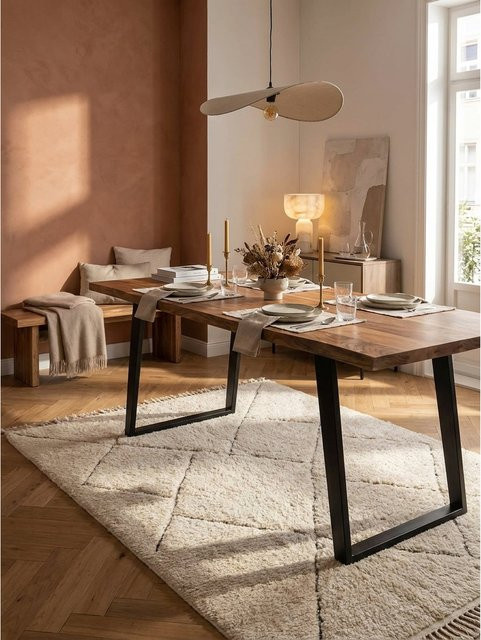 Esstisch aus Akazie Massivholz mit Metall U-Gestell in Braun, B/T/H: 180 x 90 x 76 cm - Bild 1