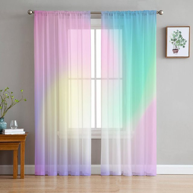 A Family Of Home Textiles Transparente Tüll-Vorhänge mit Farbverlauf in Rosa, Blau und Lila, B: 135 cm, H: 114 cm - Bild 1