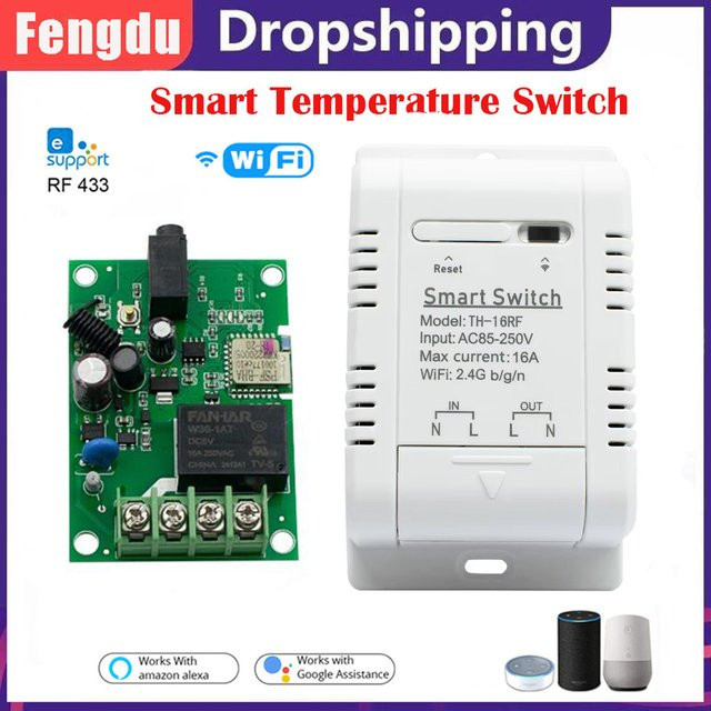 Tuya Smart Switch TH16 WiFi Schalter mit Temperatur- und Feuchtigkeitsüberwachung, 16A, Weiß, kompatibel mit Alexa und Google Home - Bild 1