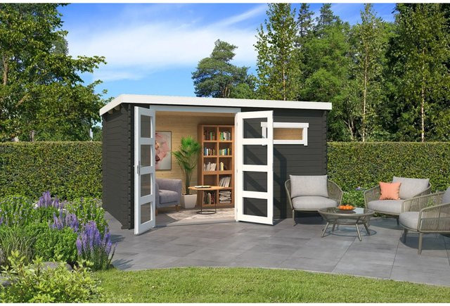 Lasita Gartenhaus Augusta Flachdach in Grüngrau, B/H/T: 400 x 216,6 x 254,9 cm - Bild 1