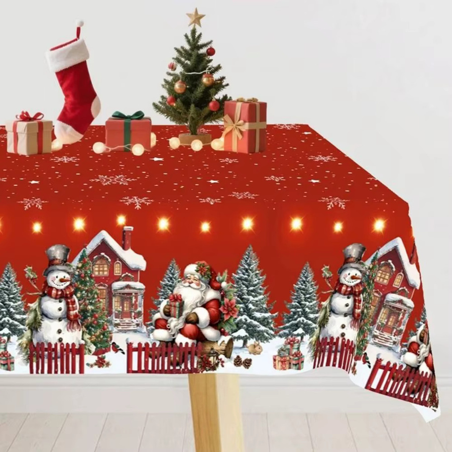 VIKAMA Weihnachtstischdecke mit Weihnachtsmann Design in Rot für Weihnachten und Silvester - Bild 2