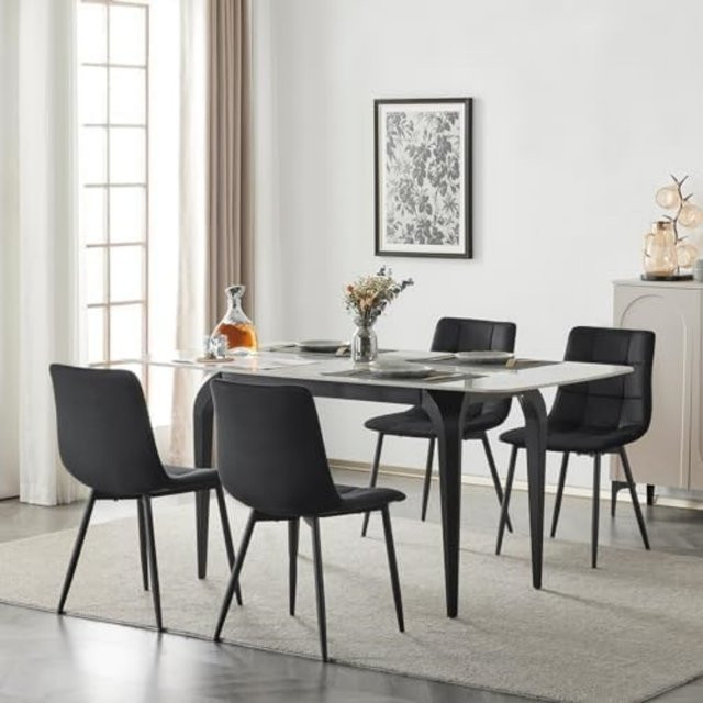 6er-Set Eugad Esszimmerstühle aus Samt in Schwarz mit ergonomischer Rückenlehne und Metallbeinen für dein Esszimmer, deine Küche oder dein Schlafzimmer - Bild 1