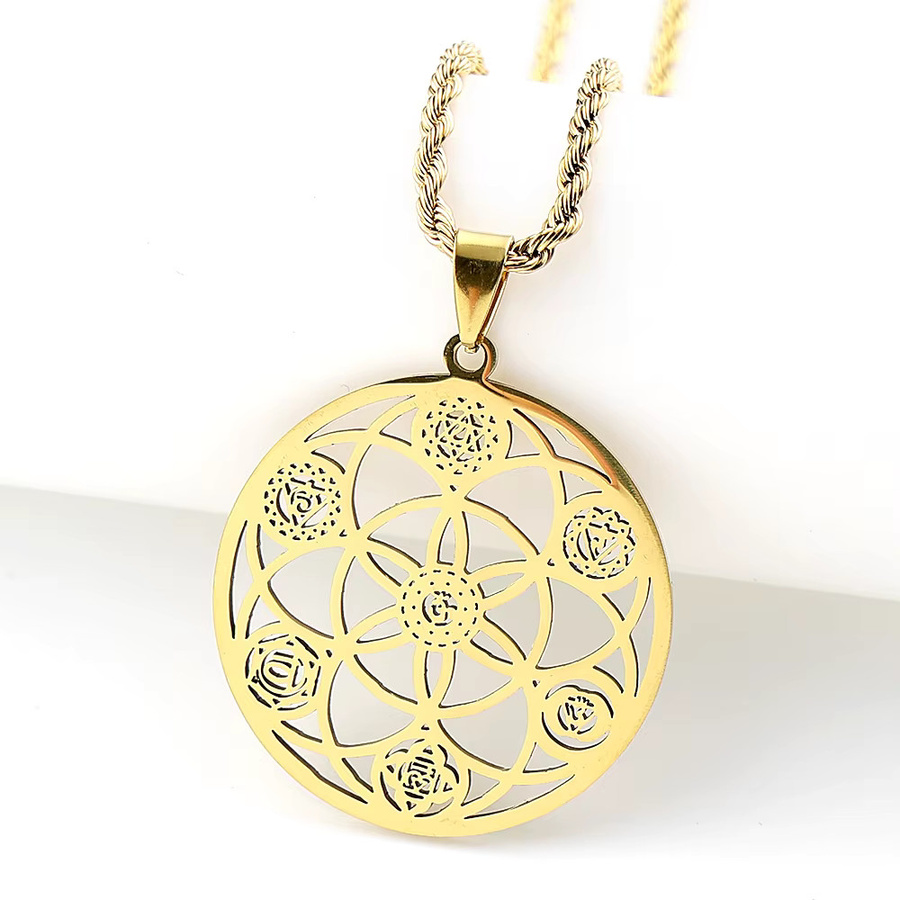 AFAWA Halskette Edelstahl, Gold, Mandala, Unisex - Bild 1