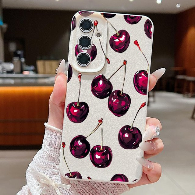 Handyhülle mit Kirschmuster für Samsung Galaxy A57 A56 A55 A54 A37 A36 A26 A25 A17 A16 A15 A14 5G aus weichem TPU mit Lederstruktur in Multicolour - Bild 1
