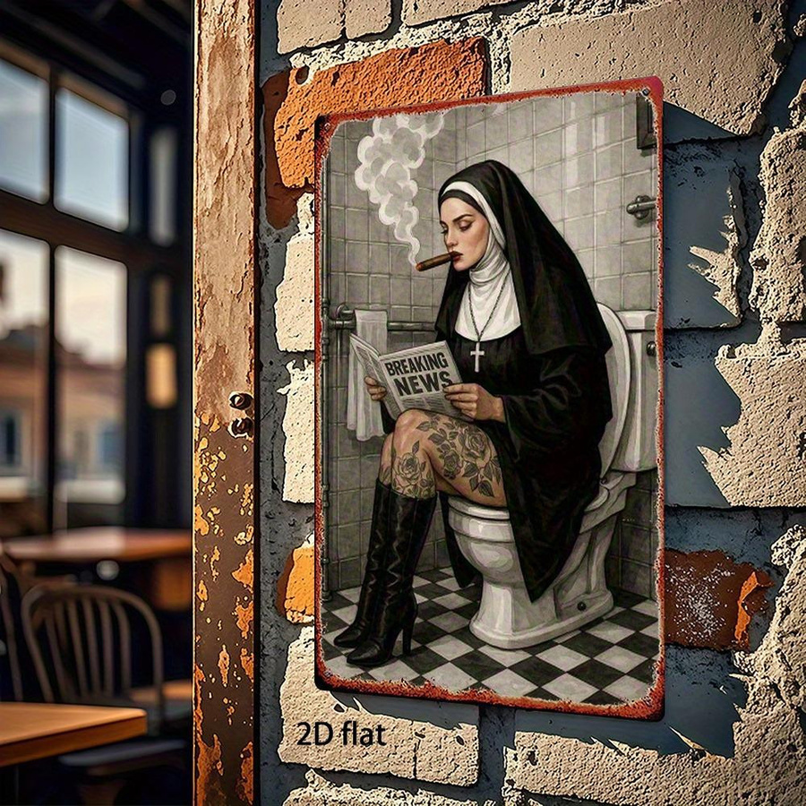 Retro-Metallplakat ZX ART mit rauchender Nonne als Badezimmerdeko, B/H: 20 x 30 cm, Mehrfarbig - Bild 2