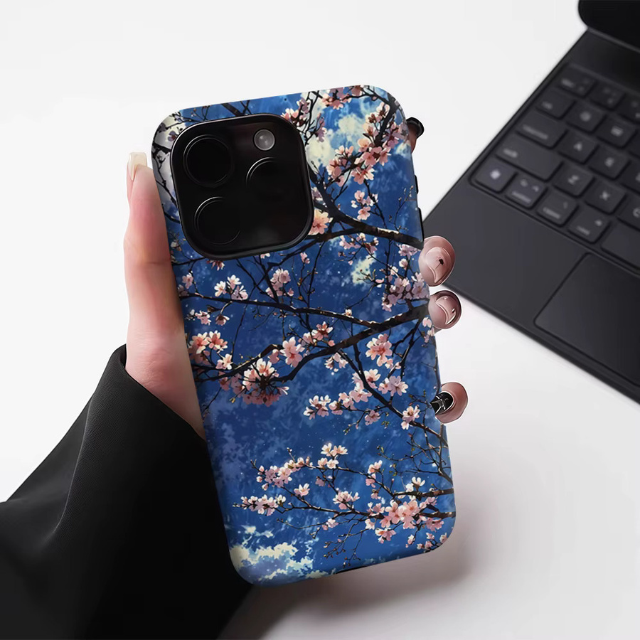 Robuste Kirschblüten Handyhülle für Apple iPhone 17 16 15 14 13 Pro Max Plus mit Magnetfunktion und Doppel-Schicht-Schutz - Bild 4