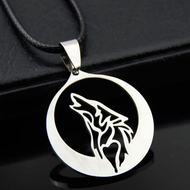 weyena Mond-Wolf-Anhänger-Halskette, Edelstahl, Silber, Unisex - Bild 1