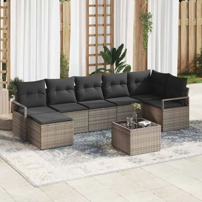 vidaxl Garten-Sofa-Set aus Poly-Rattan in Grau, 8-teiliges modernes Loungemöbel-Set - Bild 1