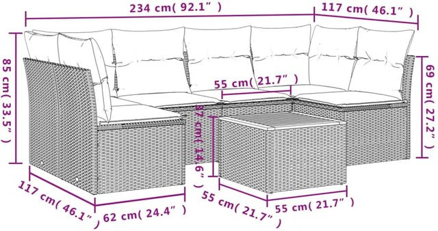 vidaXL 7-tlg Garten-Sofagarnitur in L-Form mit Tisch und Kissen, Schwarz, PE-Rattan und Akazienholz - Bild 1