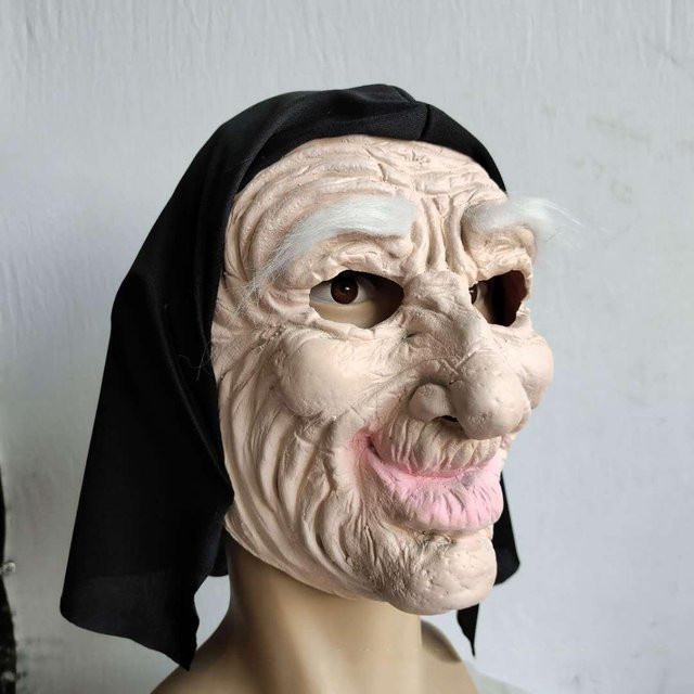 Weißer Augenbrauen-Turban alter Mann Latexmaske, Partymaske, beige - Bild 1