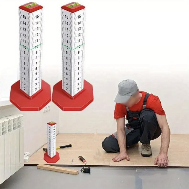 DAZZLEEX 2er Set Decken-Nivellierlineal und Höhenmesslineal in Rot mit Neigungsmesser als Fliesenverlegewerkzeug - Bild 1
