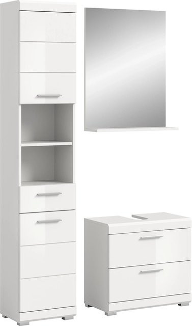 Xonox Badkombination 3-teilig in Weiß Hochglanz mit Unterschrank, Spiegelschrank und Hochschrank, B/H/T: 112 x 191 x 34 cm - Bild 1
