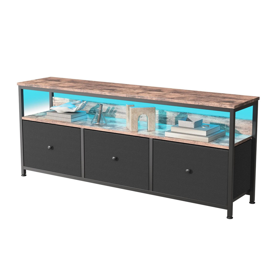 PXloue TV-Schrank Schwarz mit 3 Stoffschubladen und LED-Lichtern, B/T/H: 108 x 30 x 57 cm - Bild 2