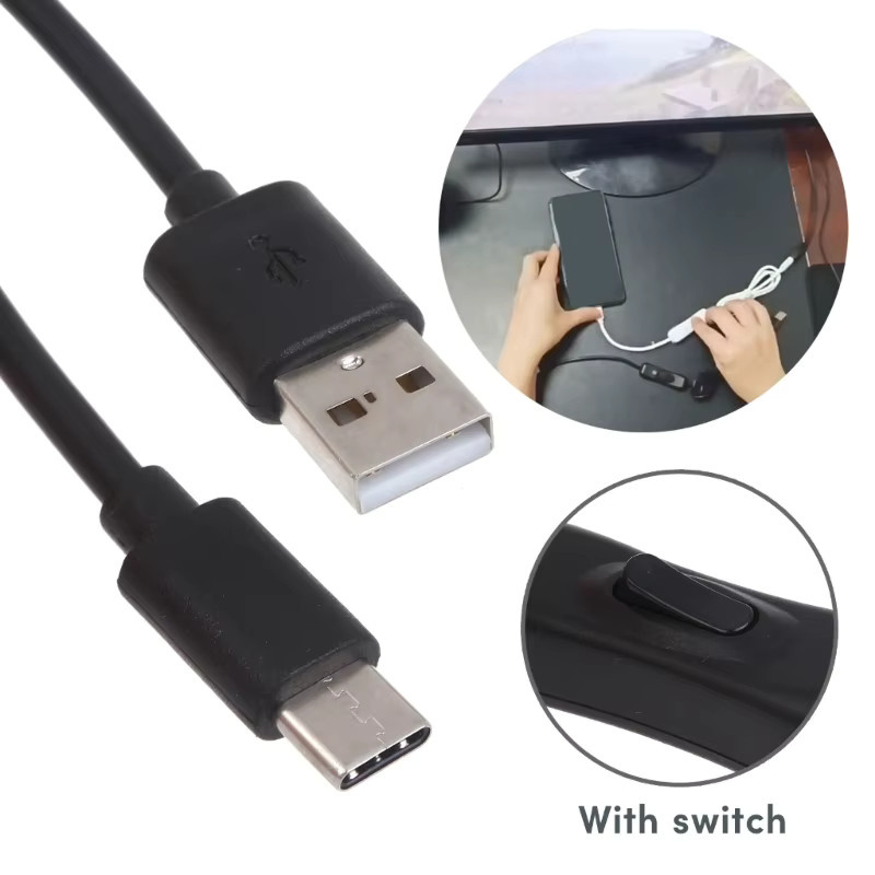 USB-C Adapter mit Ein/Aus-Schalter und Verlängerungskabel in Schwarz - Bild 2