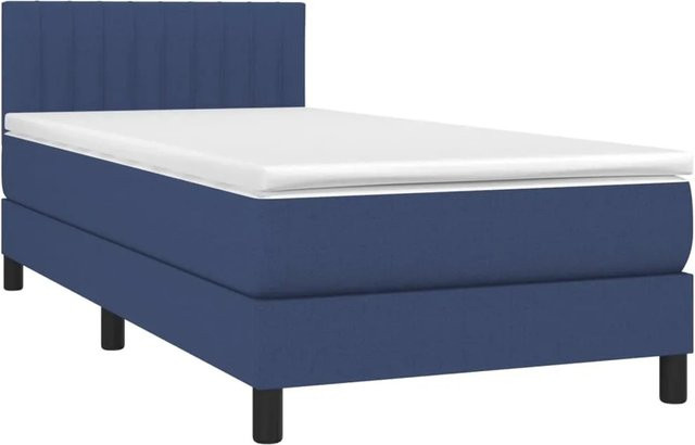 vidaXL Boxspringbett mit Matratze und LED-Beleuchtung in Blau und Weiß, Hybrid-Bett mit USB-Anschluss und Taschenfederkern, B/T/H: 90 x 200 x 78 cm - Bild 1