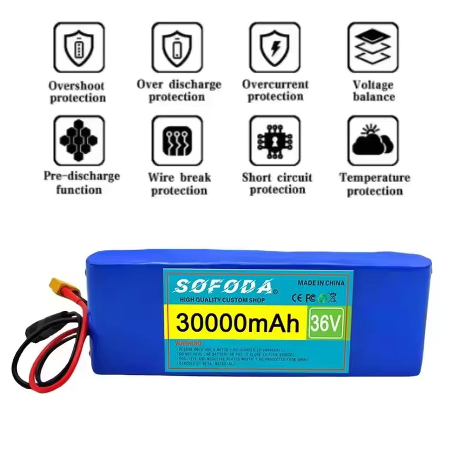 ALalito 36V 30000mAh 10S1P 18650 Lithium-Ionen-Akku mit BMS und 42V 2A Ladegerät in Blau - Bild 2