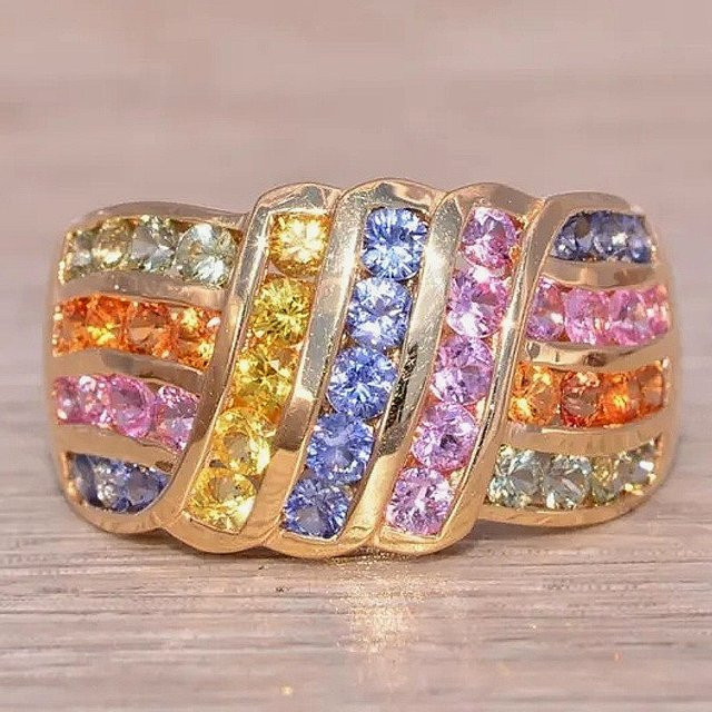YoYo Ring, vergoldet, bunte Zirkonia, Damen - Bild 1