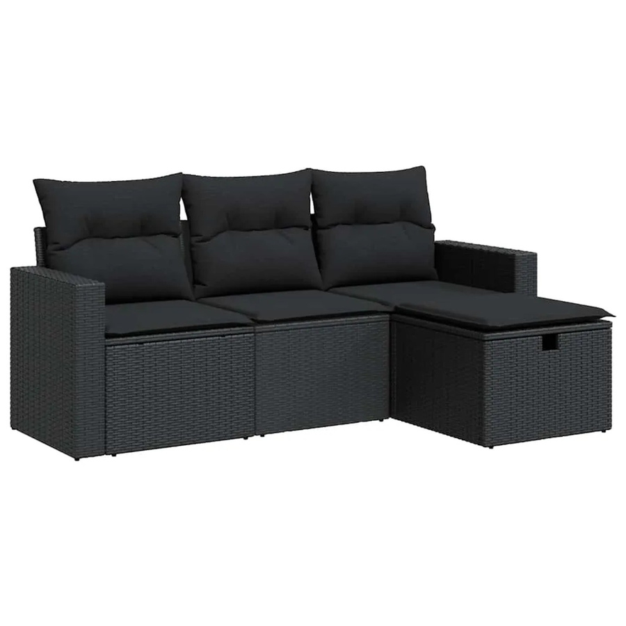 vidaXL 4-teilige Garten-Sofagarnitur aus Polyrattan in Schwarz mit UV-beständigen Kissen und pulverbeschichtetem Stahlgestell - Bild 2