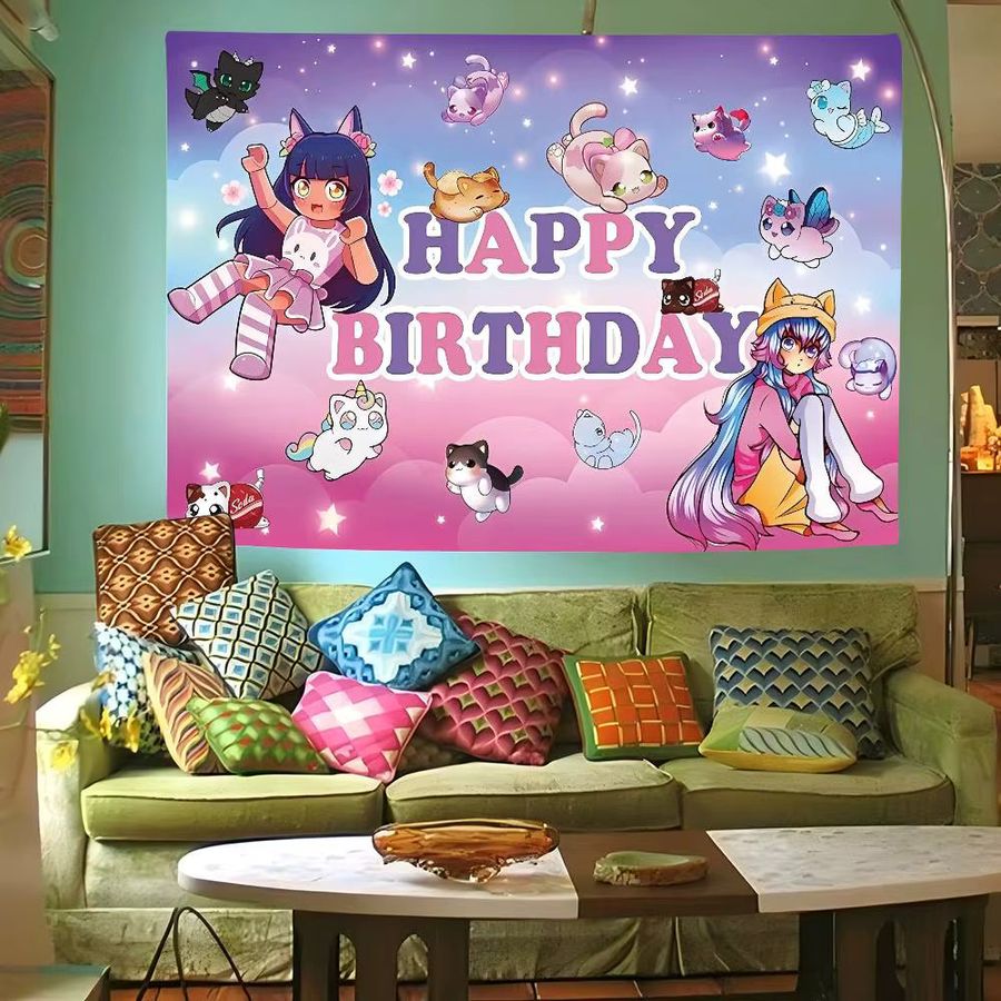 Aphmau Fotohintergrund mit niedlichen Katzen für Kindergeburtstage und Babypartys, Multicolor, Breite: 120 cm - Bild 3
